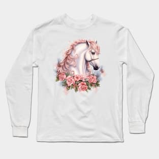 Pink Floral Christmas Horse Long Sleeve T-Shirt